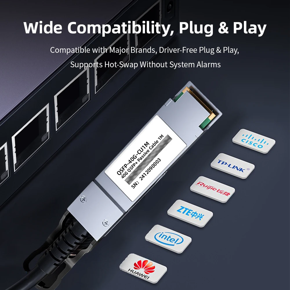 Cavo DAC HOOLNX 40G QSFP+, Twinax passivo in rame ad attacco diretto 0,5-7M, compatibile con Cisco, Huawei, HPE, Juniper, MikroTik, U