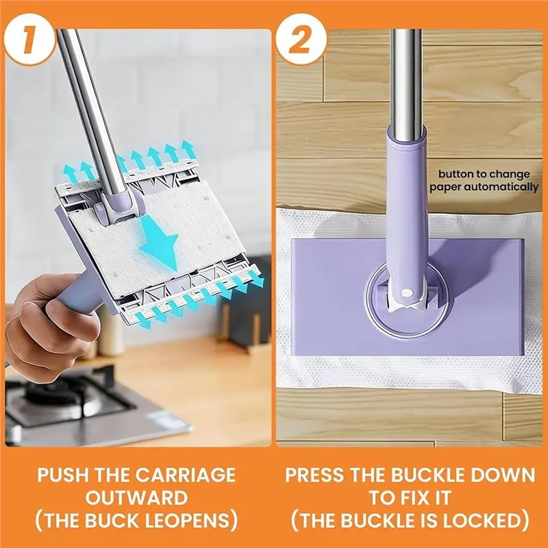 VEHO-Flat Mop Retractable Dust Cleaner With Snap Grip Mini Mop, Convenient Cloth Changing, Locking Head& 10 Rags