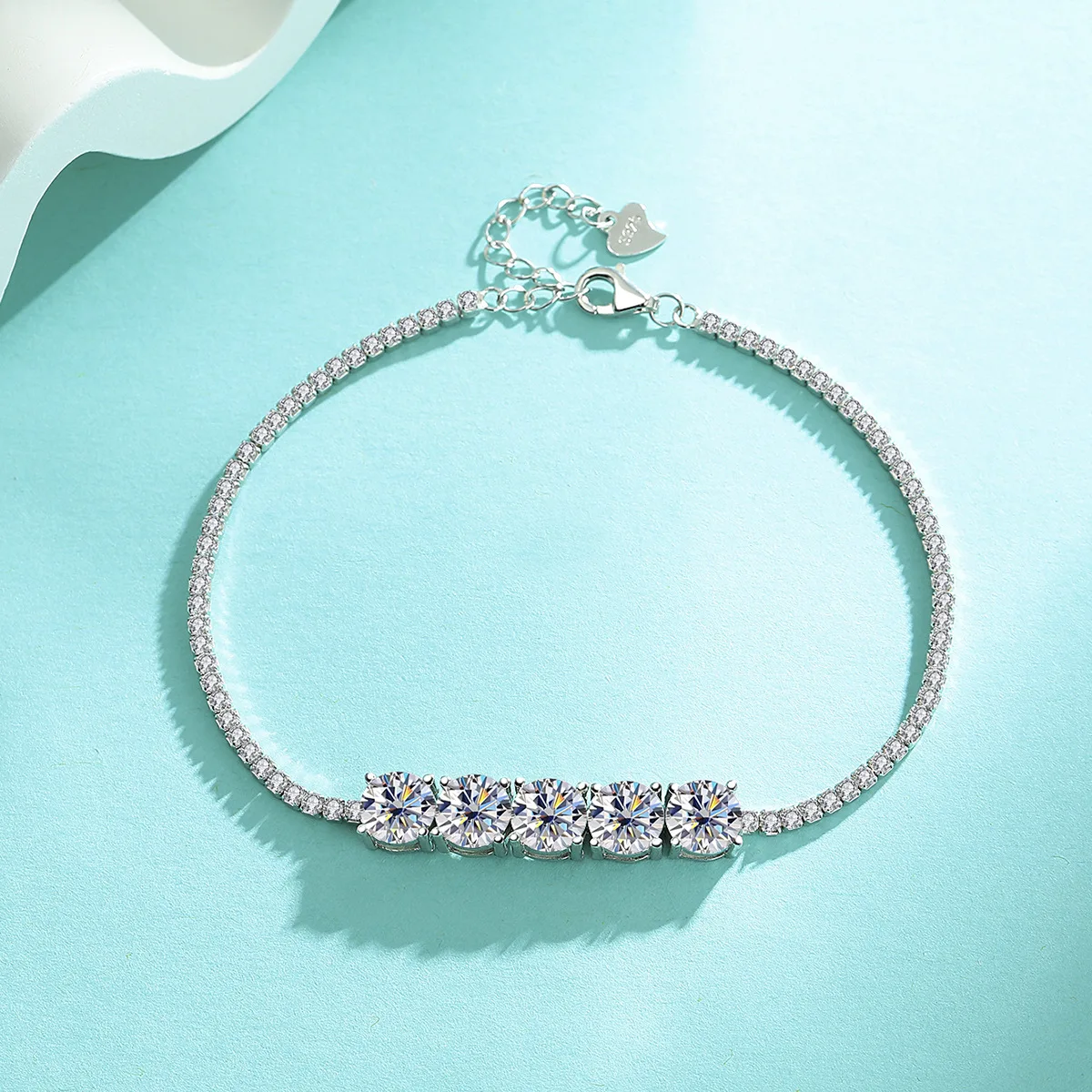 

Теннисный браслет из белого золота 18 карат с муассанитом 5 карат для женщин, модный регулируемый легкий роскошный платиновый Pt950, ювелирные изделия в подарок