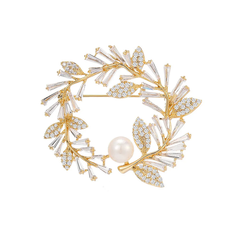 Rhinestone Crystal Vine Leaf Wreath Brooch for Women Men Fashion Jewelry Women's Coat Dress Accessories Lapel Pins Corsage