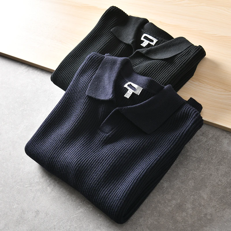 

Premium Feel 85 Cotton 15 Cashmere Men's Autumn Winter Casual Turn-down Collar Color Knitted Sweater Comfortable Fit