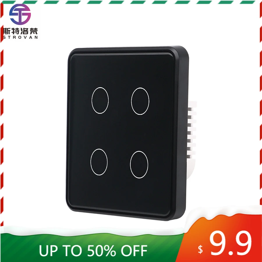 

STLF Tuya 4 Gang Eu Standard Smart Switch Light Alexa Voice Control Touch Glass Wall Wireless Wifi Electrical Switch