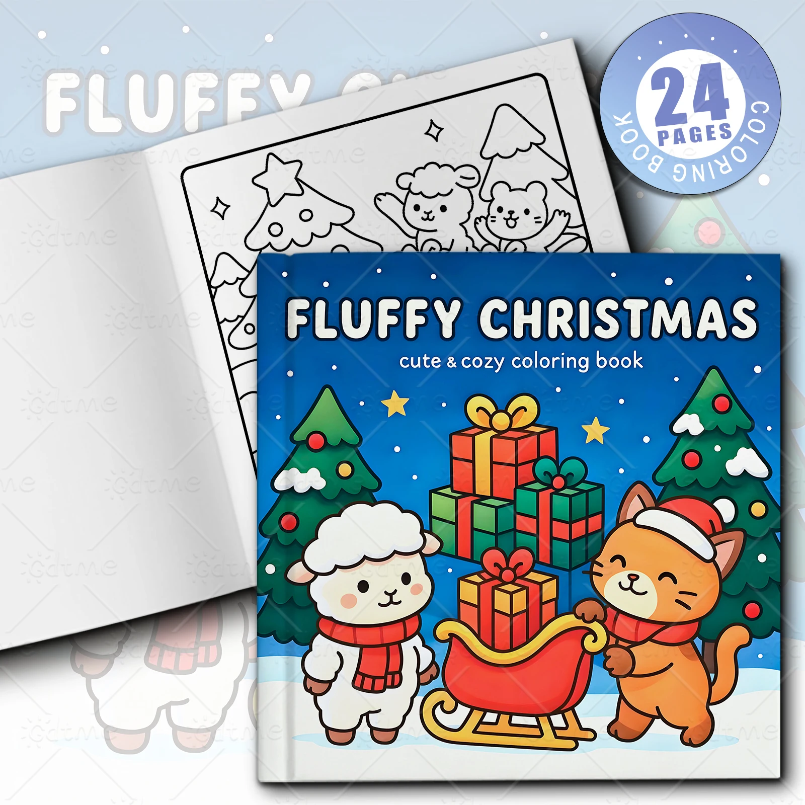 FLUFFY CHRISTMAS Coloring Book for Adults & Teens - 24-Page Festive Winter Scenes with Cute Furry Animals Perfect Gift
