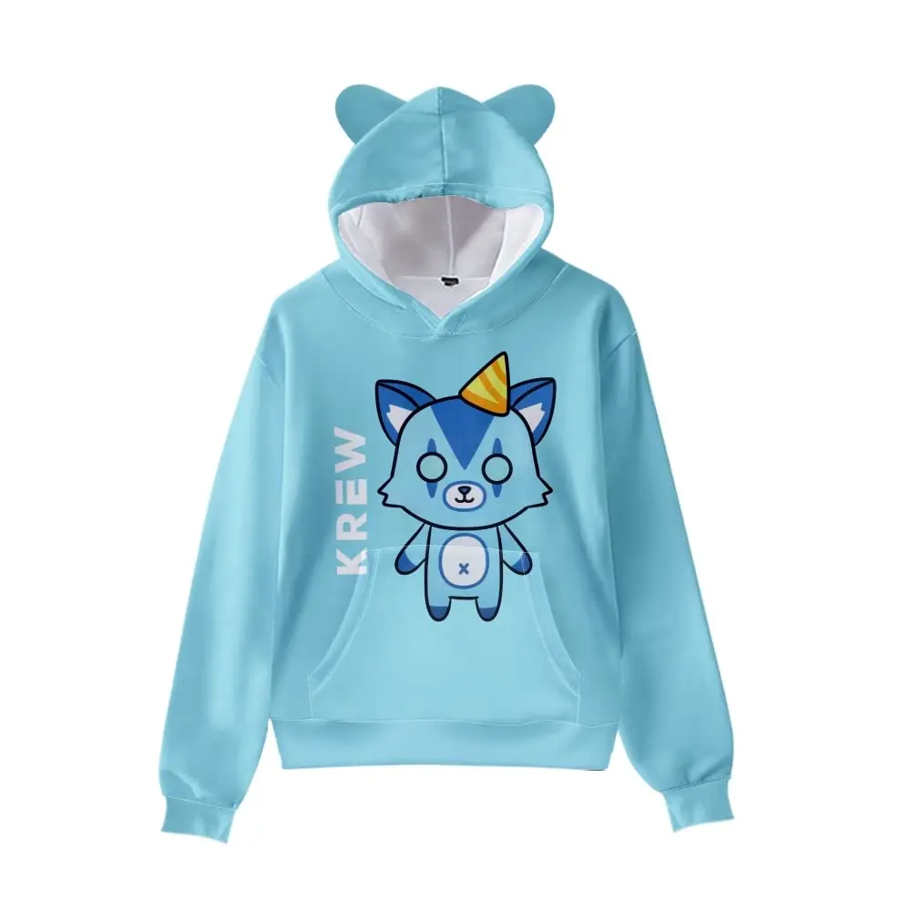 ItsFunneh Krew District Cat Ear Hoodie Women Men Hooded Sweatshirt Casual Long Sleeve Pullover Unisex Clothes