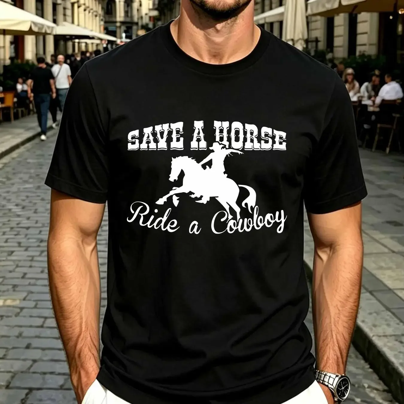washed T Shirt Save A Horse Ride Cowboy Country Rodeo Music Funny Lyrics Mens vintage Washed homme Comfortable fashion Slightly