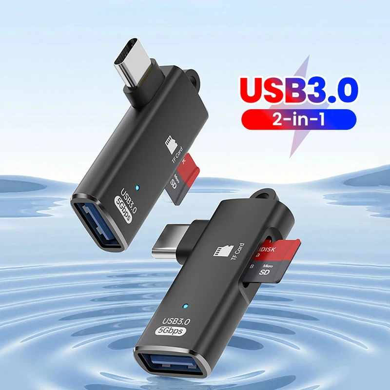 2 in 1 USB C OTG Adapter Type-C to USB3.0 Data Transmission + TF Card Reader Connector For iPhone 15-17 Cellphones Tablet Laptop