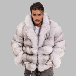 Real Fur Coat Men Natural Fox Fur Coats Turndown Collar Luxury Winter Men's Coat High Quality Warm Blue Fox