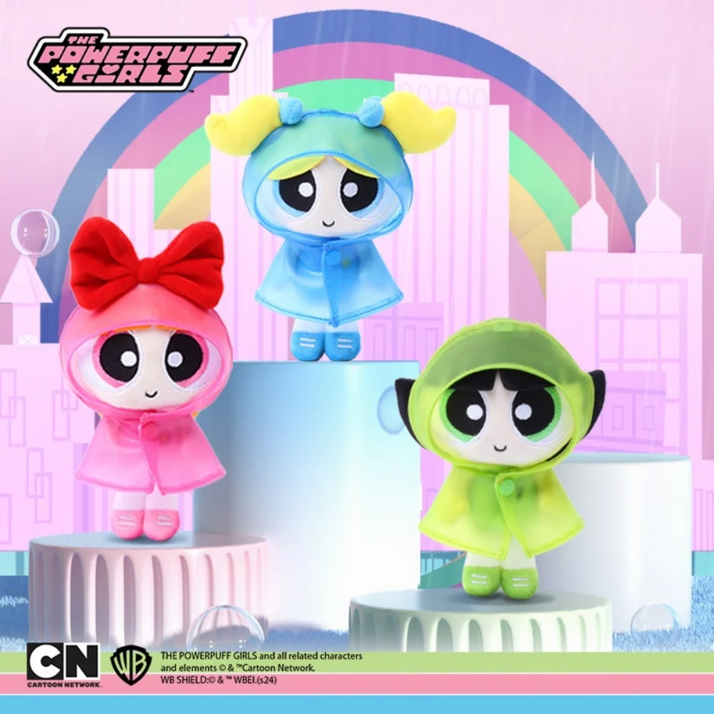 Genuine The Powerpuff Girls 13Cm Raincoat Series Cartoon Plush Hanging Blossom Bubbles Buttercup Anime Girly Doll Keychain Gifts