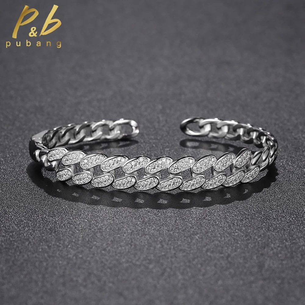 

PuBang Fine Jewelry 925 Sterling Silver Sparkling Moissanite Diamond Miami Cuba Bangle Bracelet for Women Men Gift Free Shipping