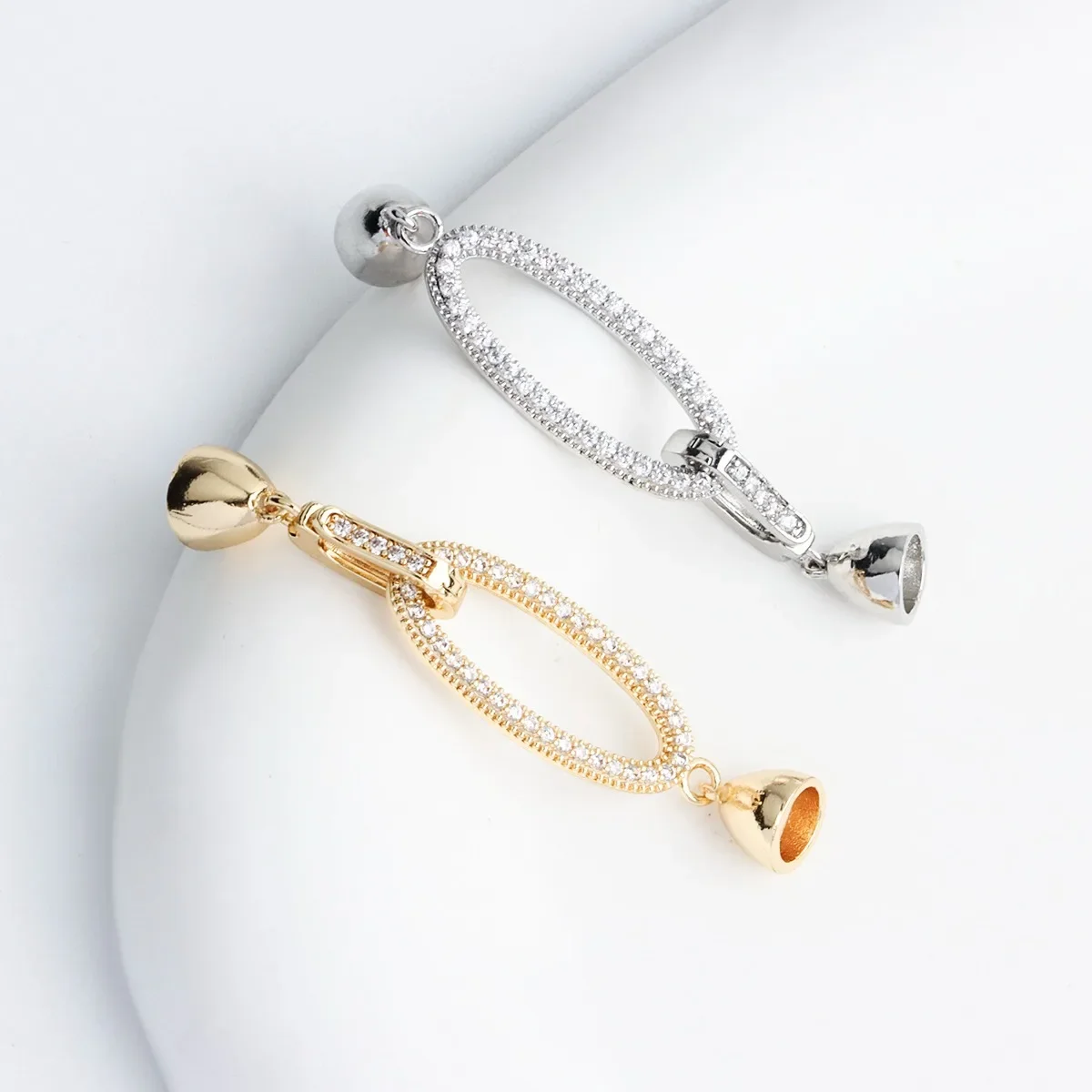 

14 К настоящее позолоченное длинное овальное жемчужное пуговицы с микроинкрустацией, удлиненная ювелирная соединительная пряжка, аксессуары «сделай сам»