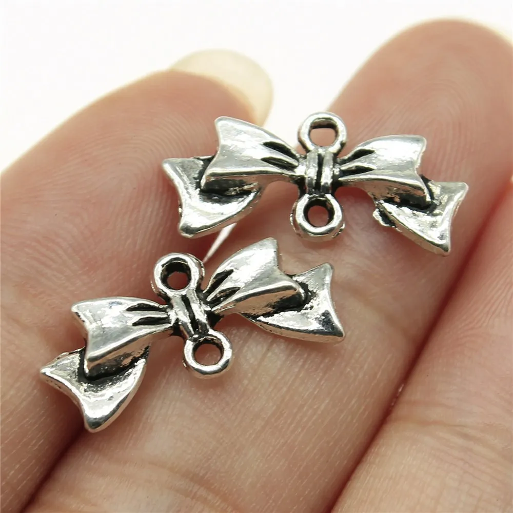 30Pcs/Lot Charms Bowknot Bow 20x9mm Tibetan Bronze Silver Color Pendants Antique Jewelry Making DIY Handmade Craft