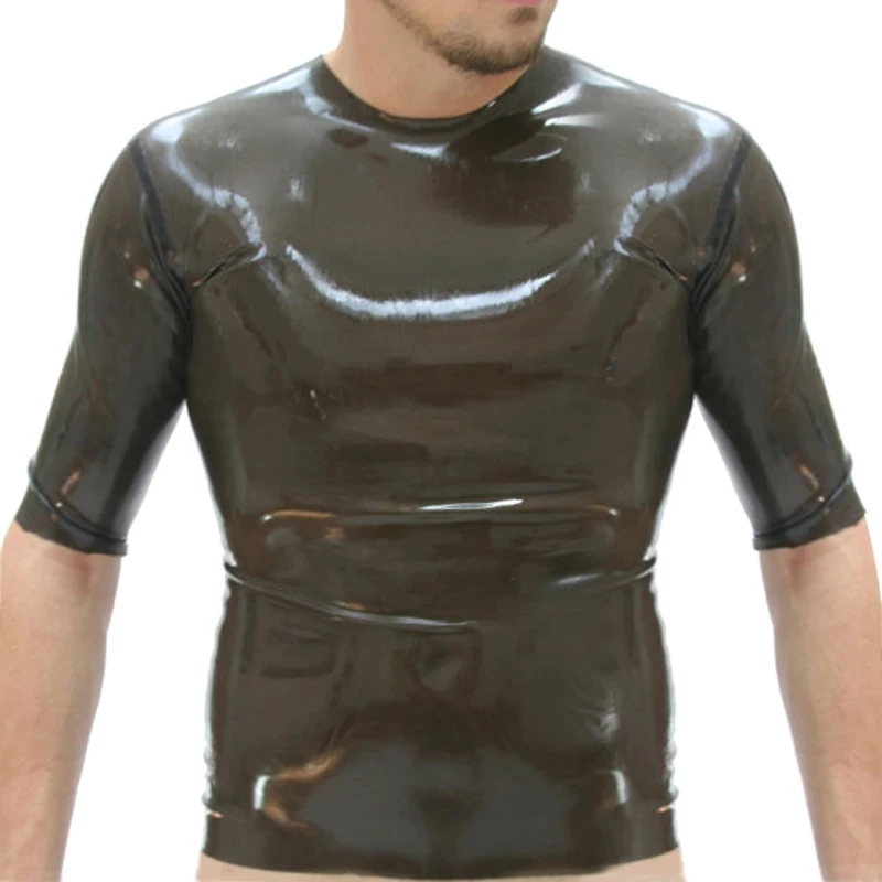 

Brown Latex Tank Top Clothes Short Sleeveless High Collar Rubber Shirt