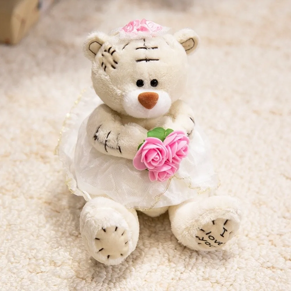 Cute 15cm Patch Dressed Bear Graduation Gown Wedding Dress Teddybear Bride Groom Brown White Khaki Bear Gift To Friends