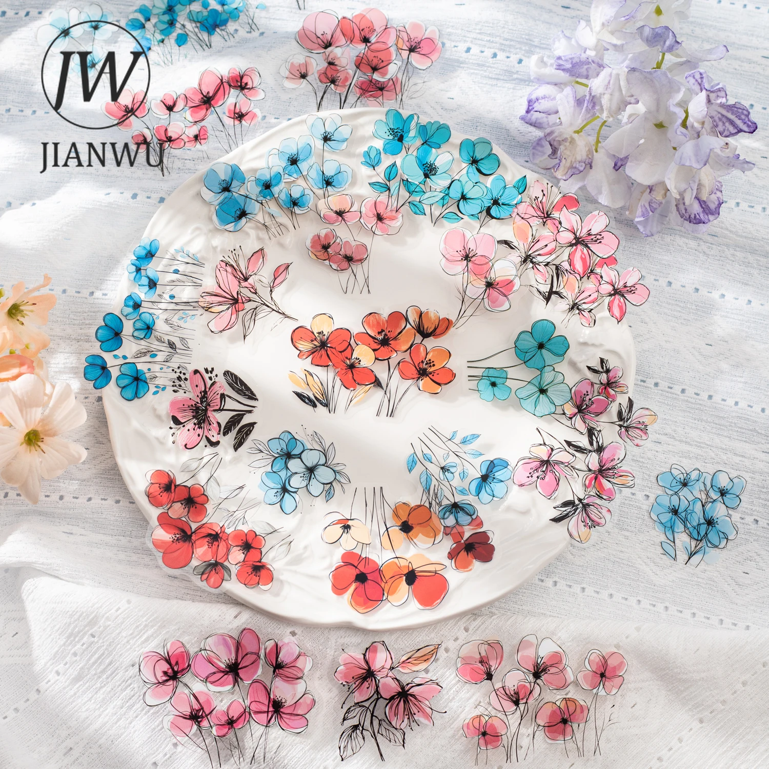 

JIANWU Painting Patterns and Traces Series Vintage Flower Landscape Material Collage PET Sticker Creative DIY Journal Stationery