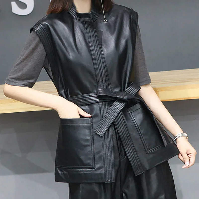 2023 New Arrival Women Fashion Simple Genuine Leather Vest