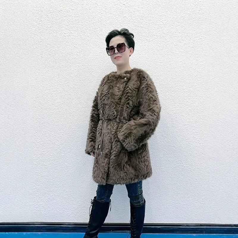 Women's Clothing Faux Fur Jacket Fur Leather Combination Coats Winter New Fashion Versatile Eco-friendly Fur Mid-length Coats