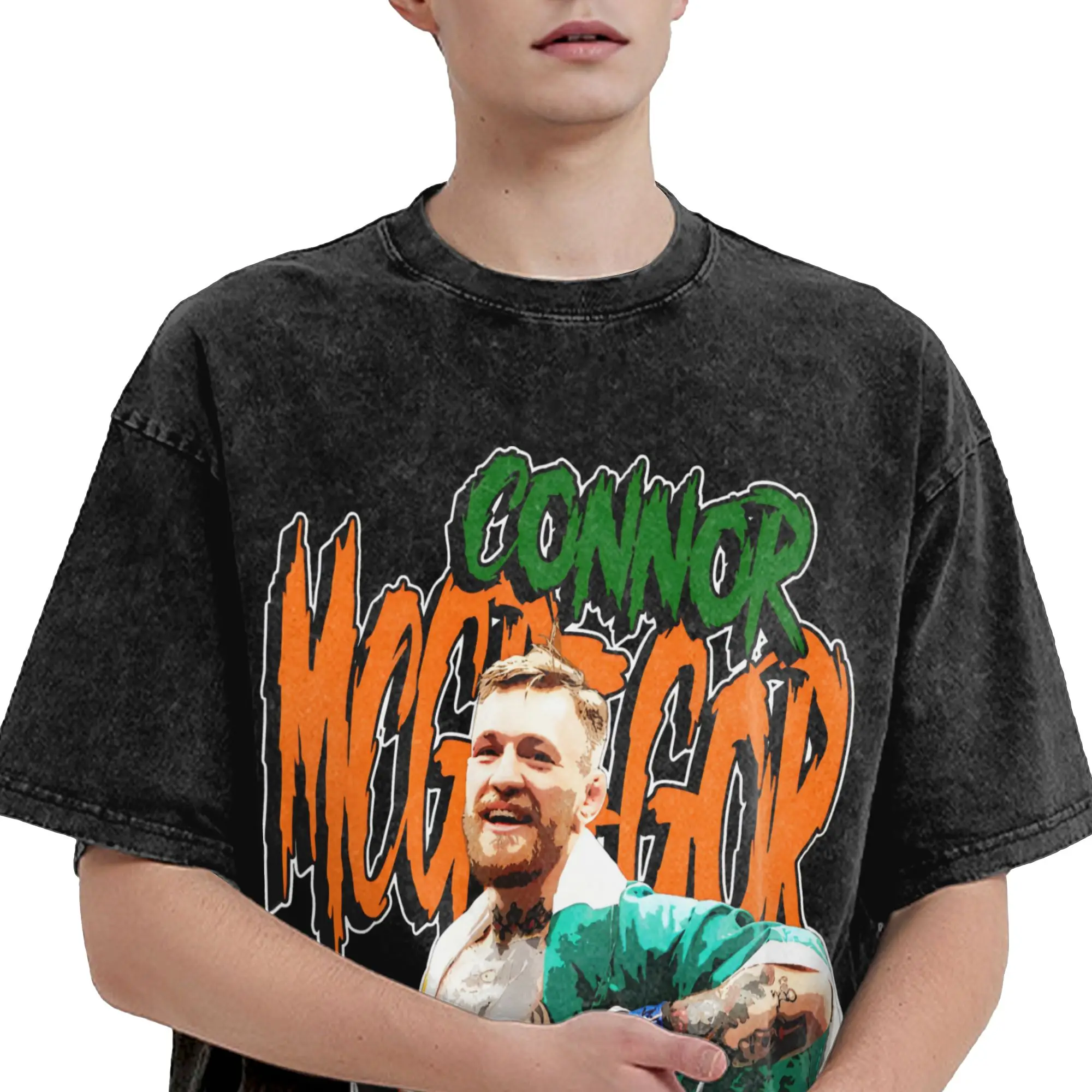 Harajuku Washed Shirts Connors Mcgregors Roaring Fighter Outfit Novelty T Shirt Harajuku  Streetwear Short Sleeve