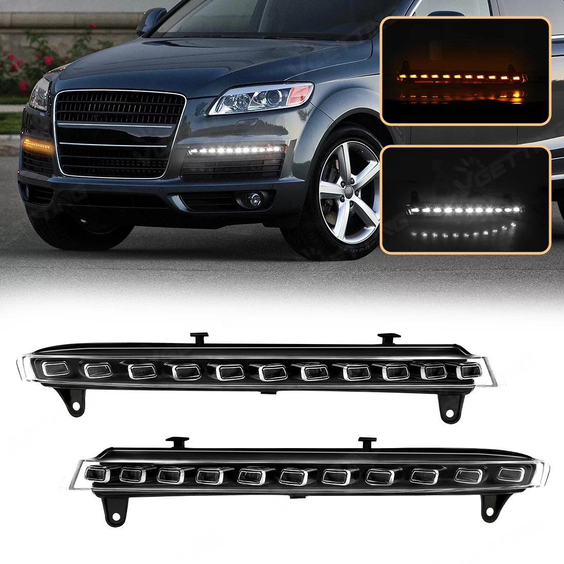 For Audi Q7 2005 2006 2007 2008 2009 LED Daytime Running Lights Yellow Turn Signal Lamp Front Bumper White DRL Marker Light 2PCS