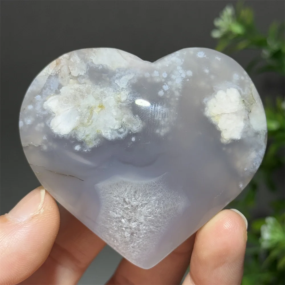 Natural Sakura Agate Mineral Heart Shaped Crystal Specimen for Healing Meditation Witchcraft Energy Home Decoration Love Gift