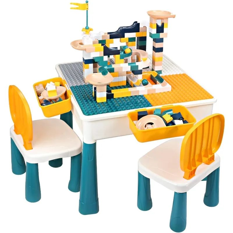 GobiDex All-in-One Kids Table and Chairs Set with 100PCS Preschool Classroom Must Haves Multi Activity Toddler Table Kids