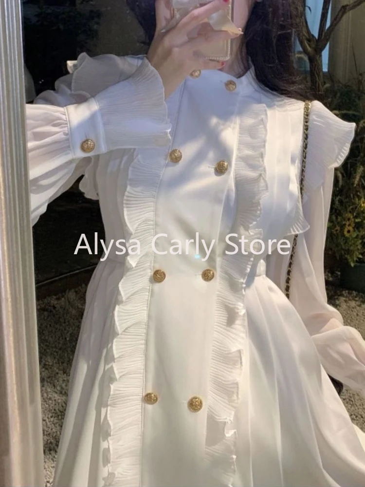 Vintage Elegant Korean Mini Dress Women White Ruffles Designer Casual Fairy Dress Female Court Retro Office Lady Party Dress Y2k