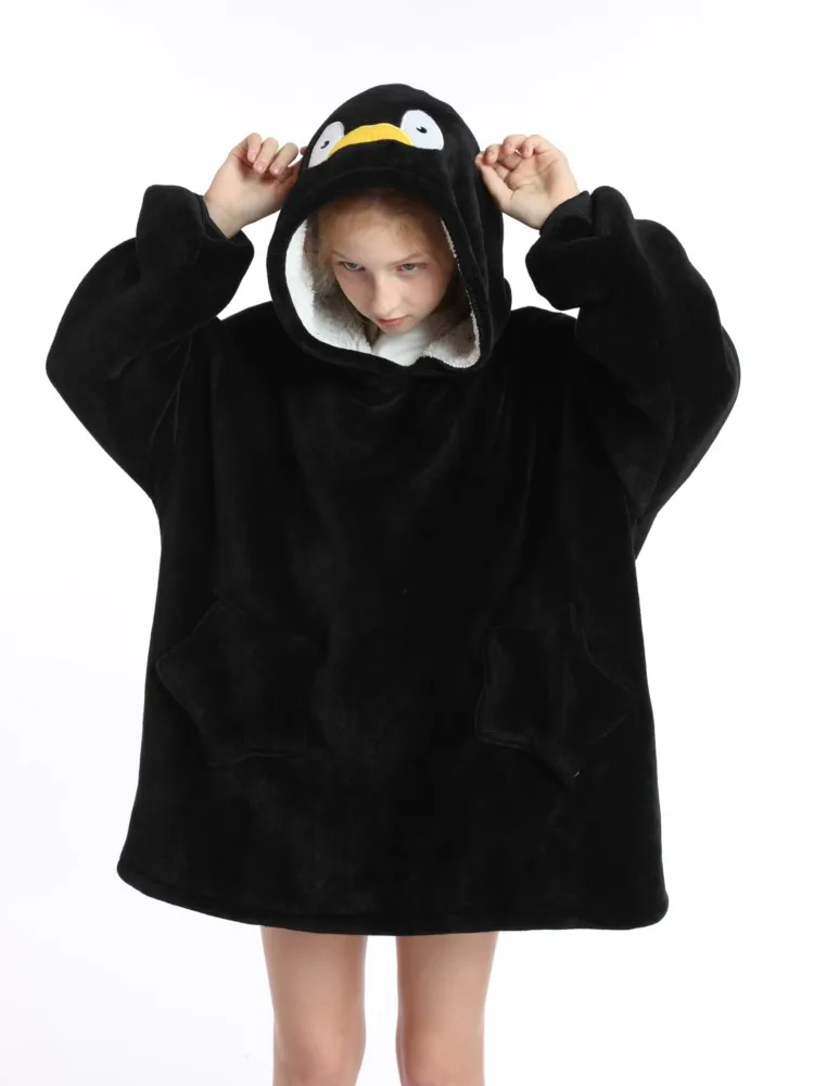 Winter Sherpa Blanket Teens Hoodie Winter Sweatshirts for Girls Boy Thick Warm Fleece TV Blankets Oversized Hooded Coat For Kids