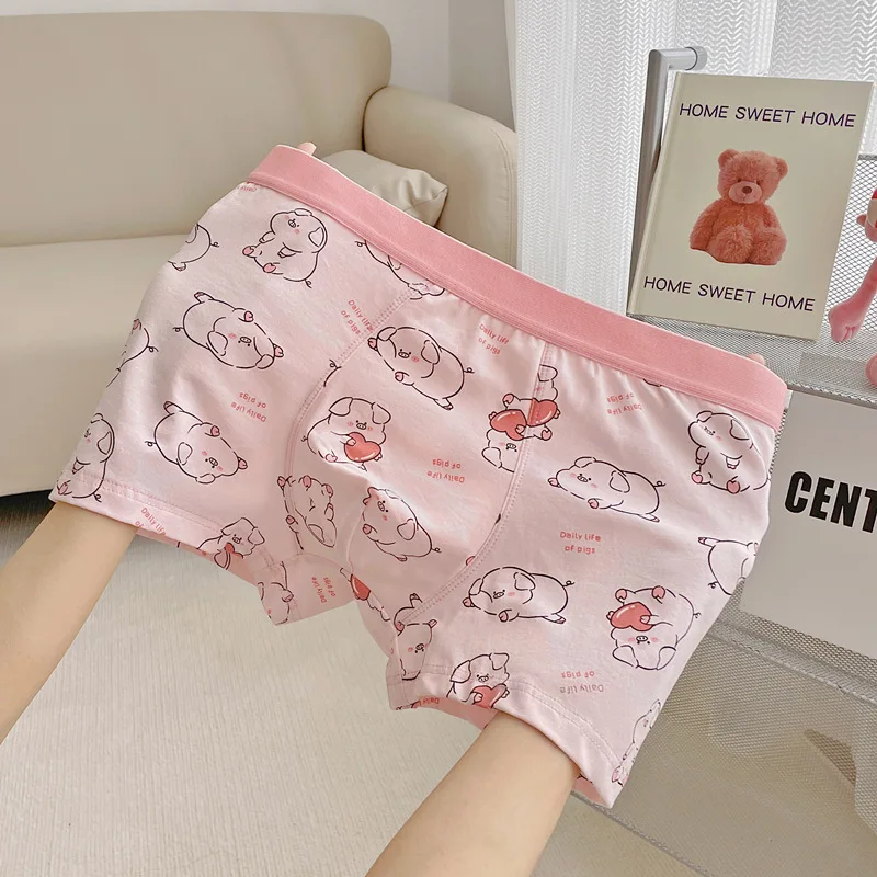 Pink Cute Piggy Flat Leg Pants for Male Adolescents Cartoon Anime Printed Pure Cotton Student Sissy Underwear Shorts