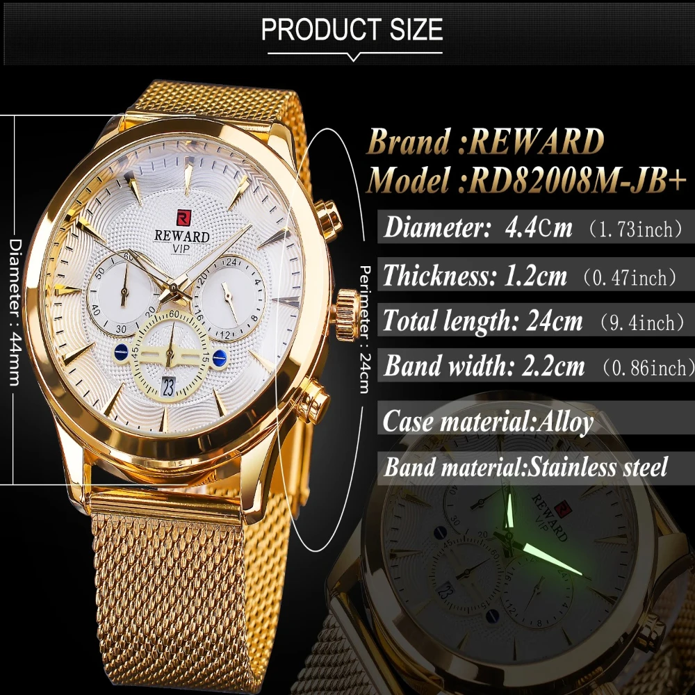 مكافأة 82008 ساعات الأعمال حركة الكوارتز أزياء الرجال الذهب الفولاذ المقاوم للصدأ ووتش الفاخرة التقويم ساعات كوارتز للرجل