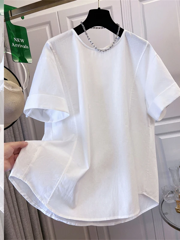 

High-End Linen Loose Lazy Sle Casual round Ne ort Sve T-irt Women Summer Super Beautiful f Sve Top