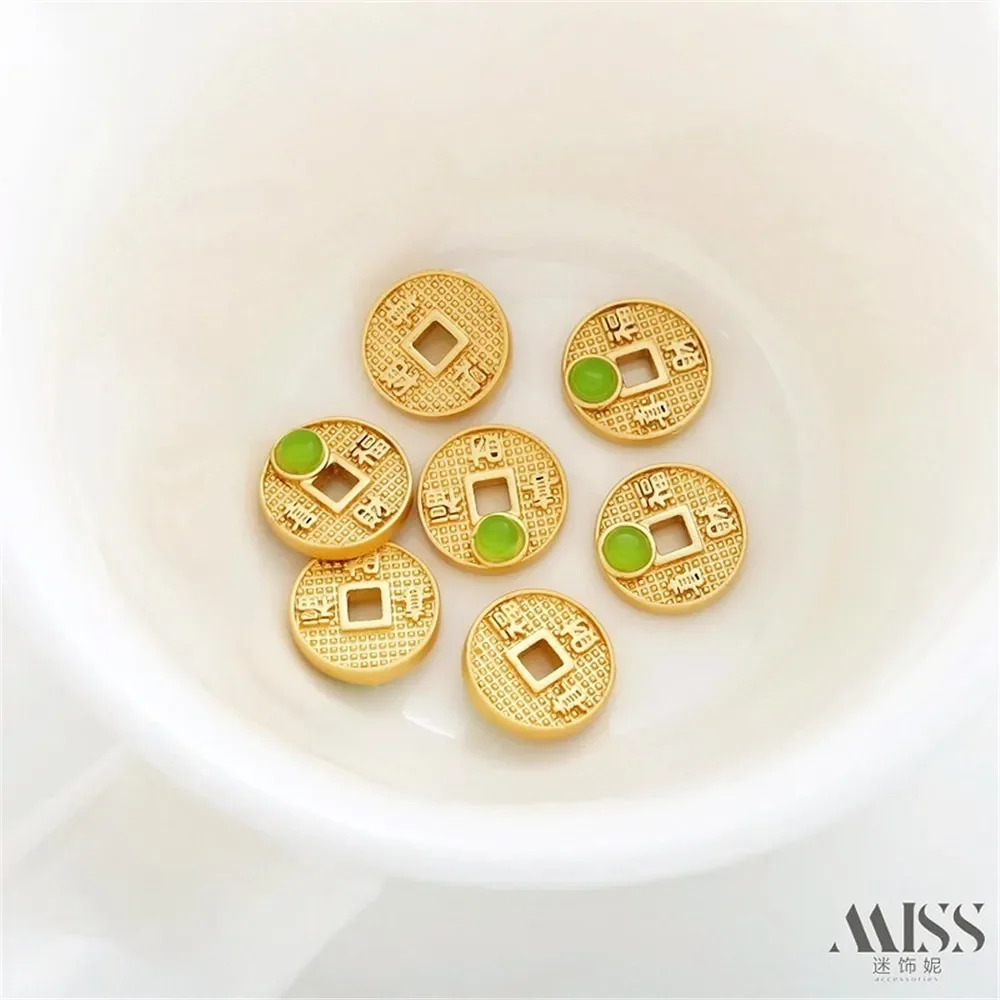

18K Gold Bag Color Ancient Matte Gold Inlaid with Gemstones Xifu Cai Copper Coins Bead Spacers DIY Bracelets Jewelry Accessories