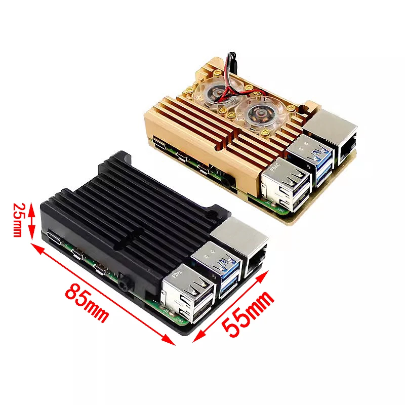 For Raspberry Pi 4 3 Model B 3B Plus Aluminum Case with Dual Cooling Fan Metal Shell Enclosure for RPI Raspberry Pi 4 3 Model