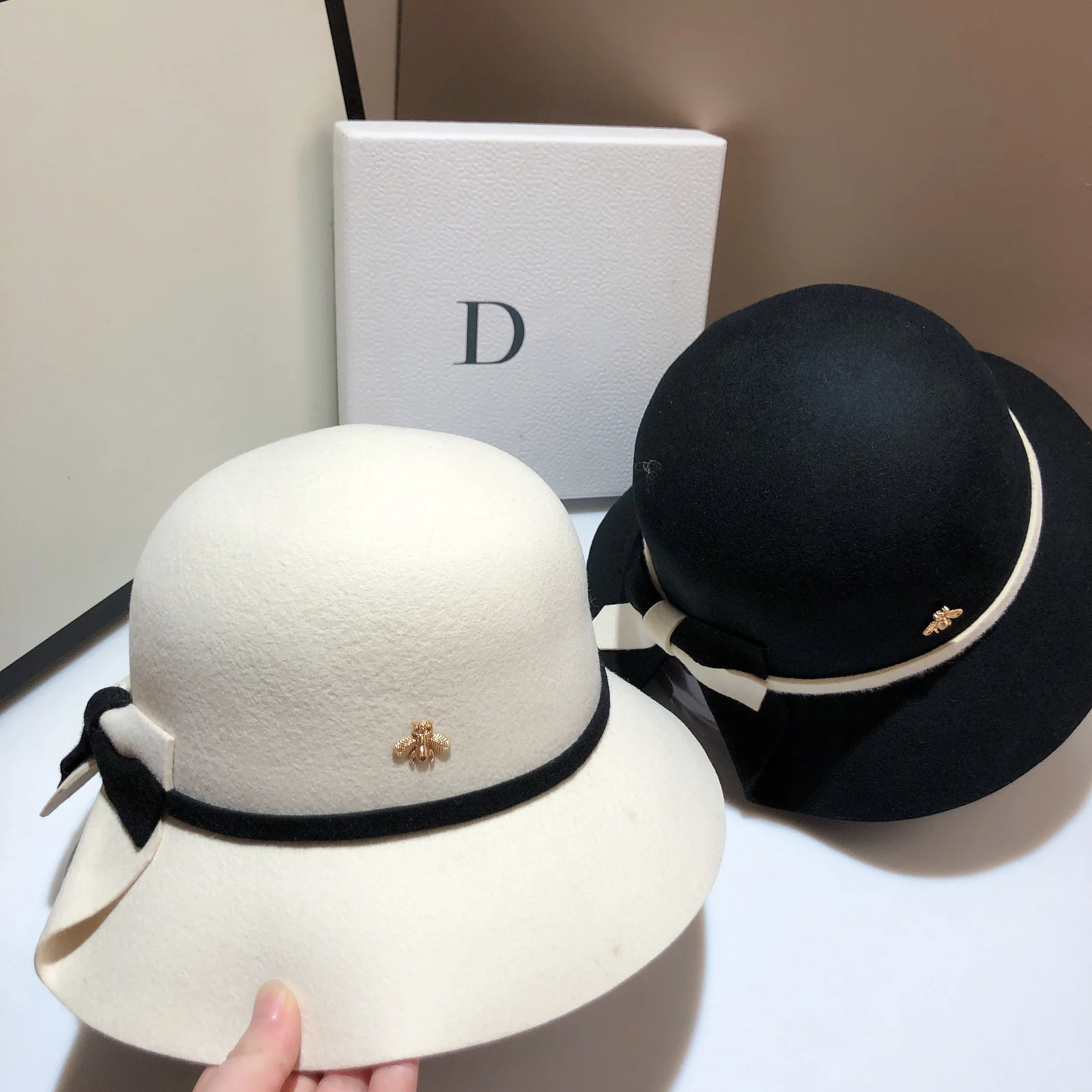 100% Australian double sided pure wool basin hat star Sun Li same style top hat fashion bow after fork fisherman hat