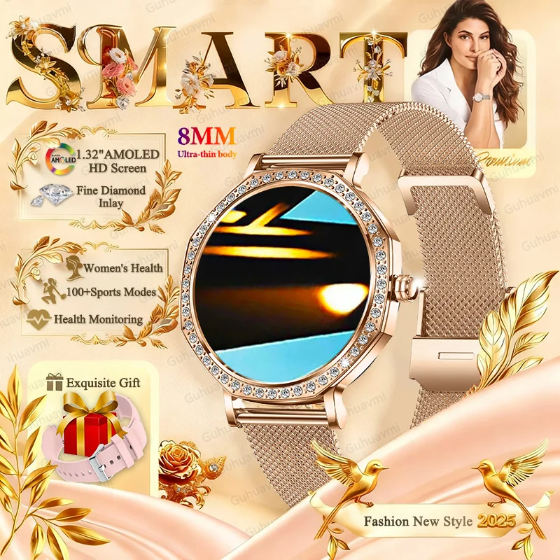 

2025 NEW 8MM Ultra-thin body Fashion SmartWatch 1.43"AMOLED HD Screen Women's Health Heart Rate Bluetooth Call Woman Smart Watch