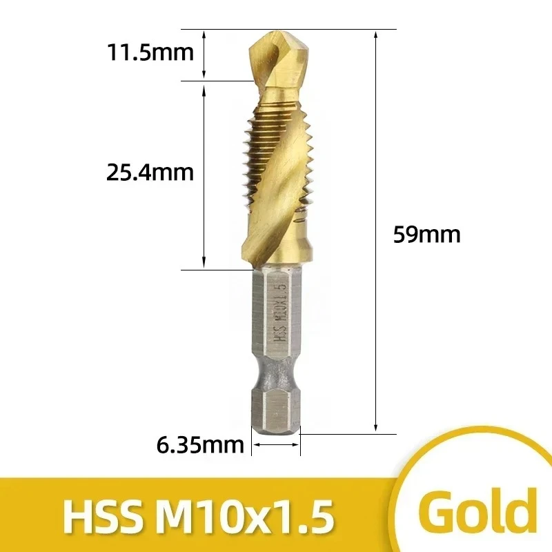 6 stücke Tap Titan Überzogene Sechskantschaft Bohrer Bits HSS Schraube Gewinde Metrische Taping Schraube Maschine Verbindung Werkzeug M3-M10 hand Werkzeuge – Detail 15