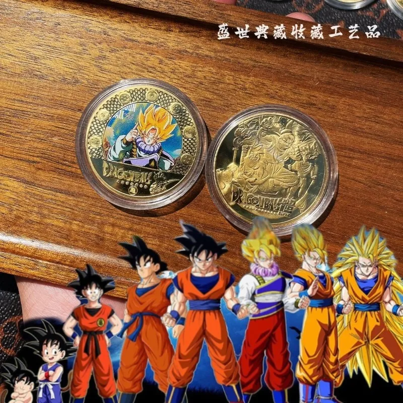 Dragon Ball Personagem de desenho animado Moeda comemorativa de metal Sun Wukong Anime Figura periférica Coleção de moedas Presente atacado