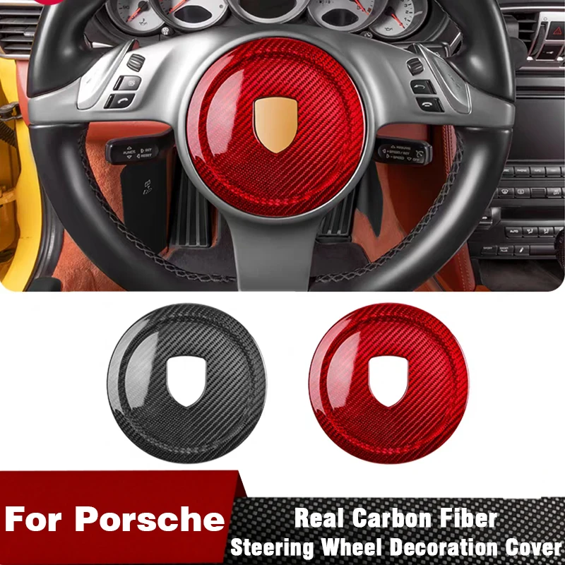 Real Carbon Fiber Steering Wheel Decoration Panel Cover For Porsche Cayenne Panamera Macan 911 Car Interior Styling Accessories
