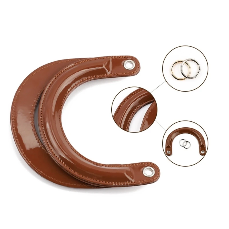 1 Set PU Leather U-Shape Handbag Handle with Link Buckle for DIY Lady Purse Replacement Handle Handcrafted Bag Accessories