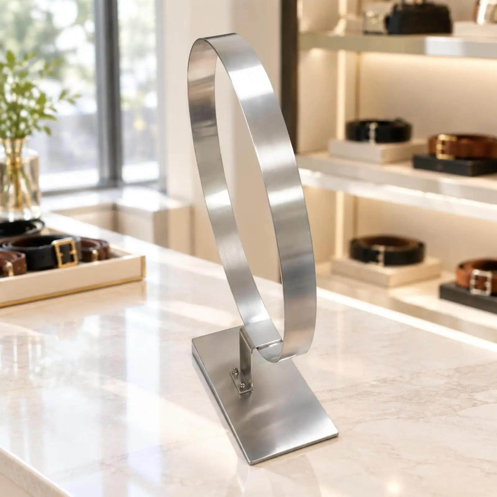 Stainless Steel Belt Display Rack Holder for Retail Counter Showroom Stand Organizer