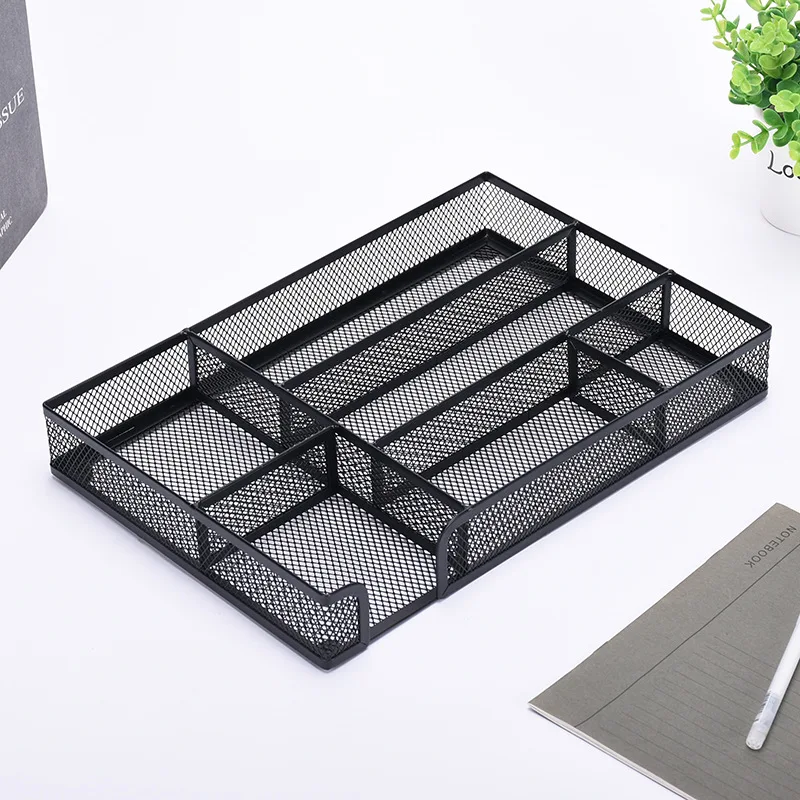 Metal Mesh 6 Grids Storage Tray Multi-functional Multi-cell Firm And Durable Office Desktop File Storage Box