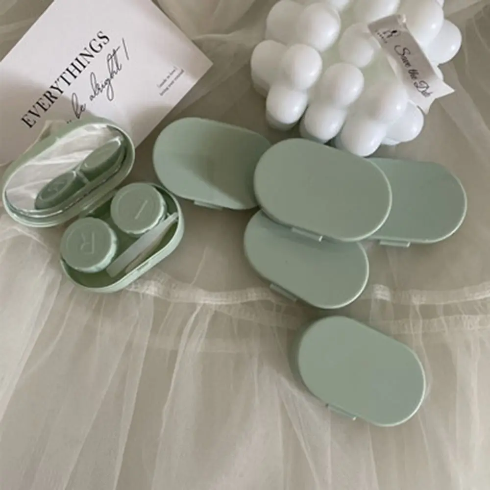 Mirror Mini Contact Lens Case Simple Portable Contact Lens Box Solid Color Cream Blast Contact Lens Care Box Student
