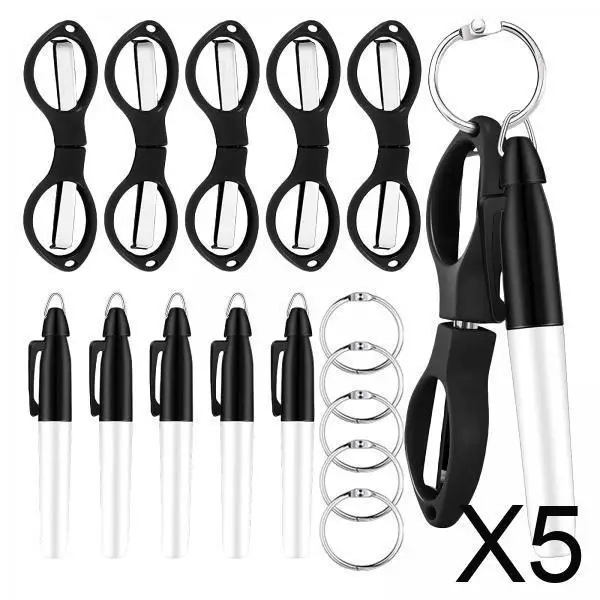 

5xFoldable Scissors KeyChain Silver Metal Scissor Nurse Pen Set Black