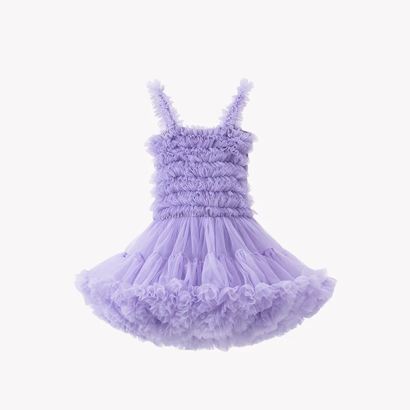 Sweet Baby Girl Clothes Quality Fabric Solid Colour Halter Fluffy Mesh Cake Frock Cute Baby Dress Birthday Princess TuTu Dress