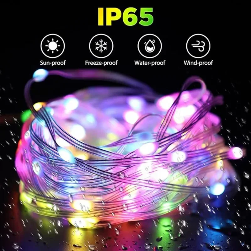 Smart 5M/10M WS2812B Bluetooth Fata Luci RGBIC Filo PVC Impermeabile USB Luce Della Stringa per la Cerimonia Nuziale Casa Festa Di Natale Decor