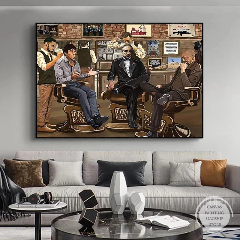 Retro Poker Movie Barber Shop Godfather Wall Art Canvas Painting Living Room Bedroom Home Decor Pictures Poster Print Cuadros