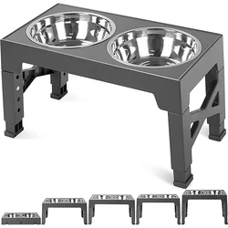 Elevated Dog Bowls 5 Adjustable Heights Raised Dog Food Water Bowl with Slow Feeder Bowl Standing Dog Bowl for Medium Large Dogs