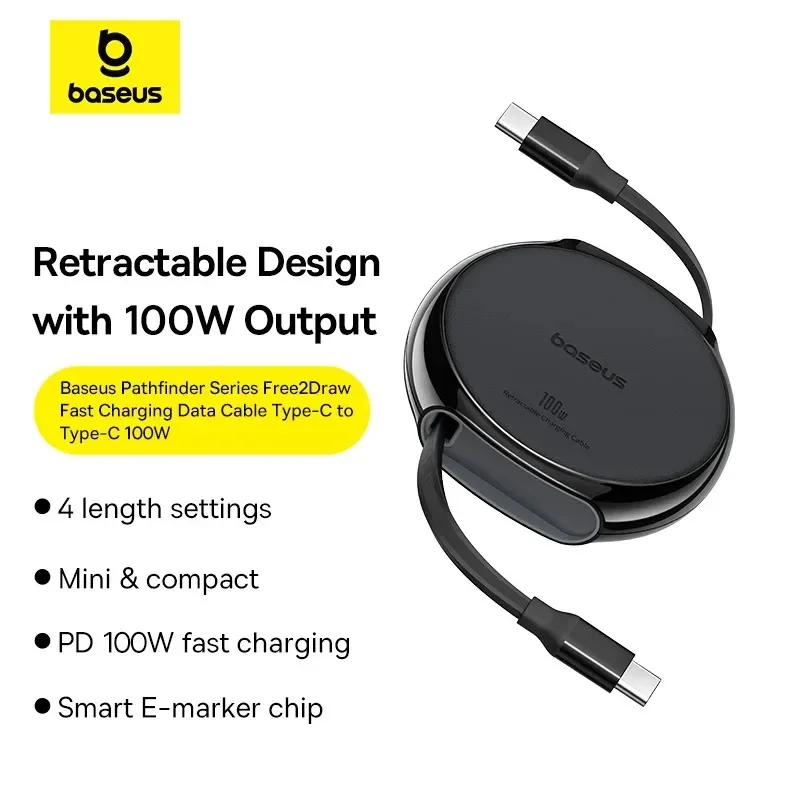 Baseus Retractable USB Type C Cable PD 100W Fast Charging Charger Data Wire Cable For MacBook iPad iPhone 15 Pro Max Samsung