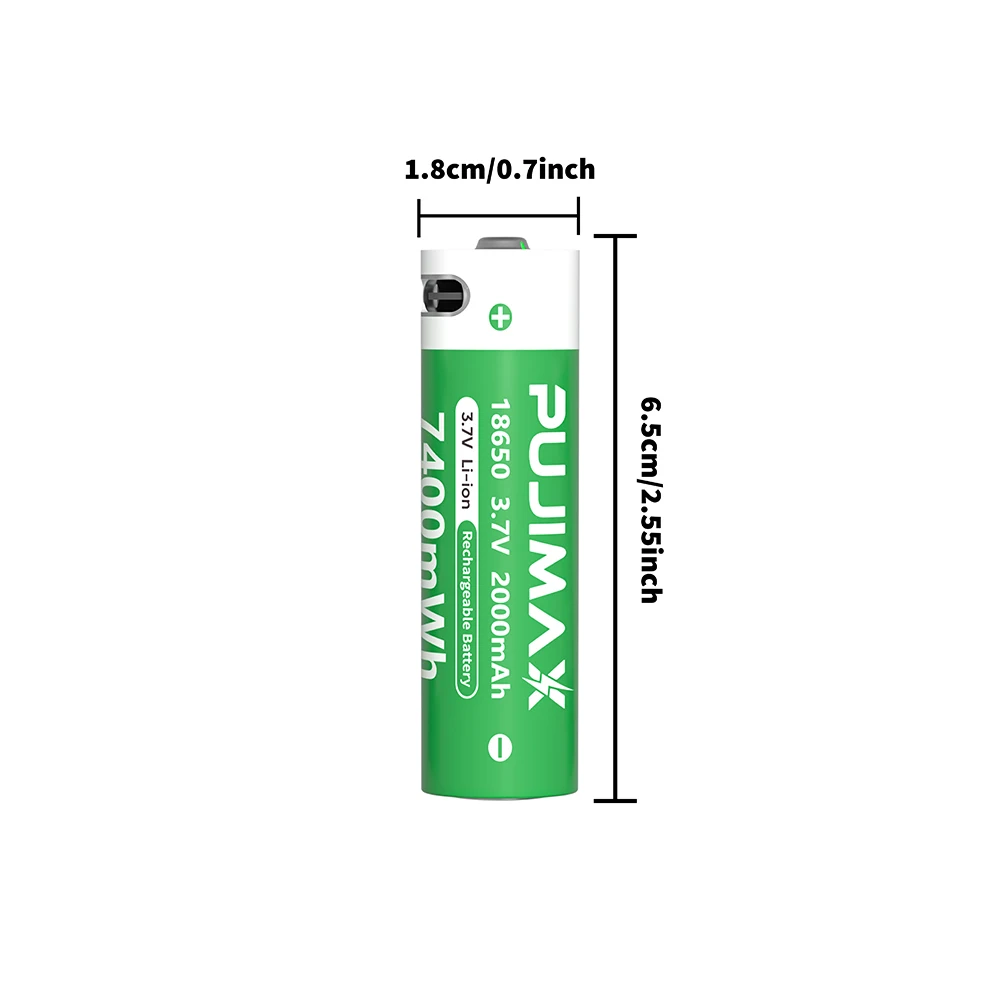 PUJIMAX 1-24 szt. Baterie 18650 o dużej mocy 2000mAh 3.7V z ładowaniem TYPE-C, akumulatory litowe 18650 do latarki i e-papierosa — zdjęcie produktu 6