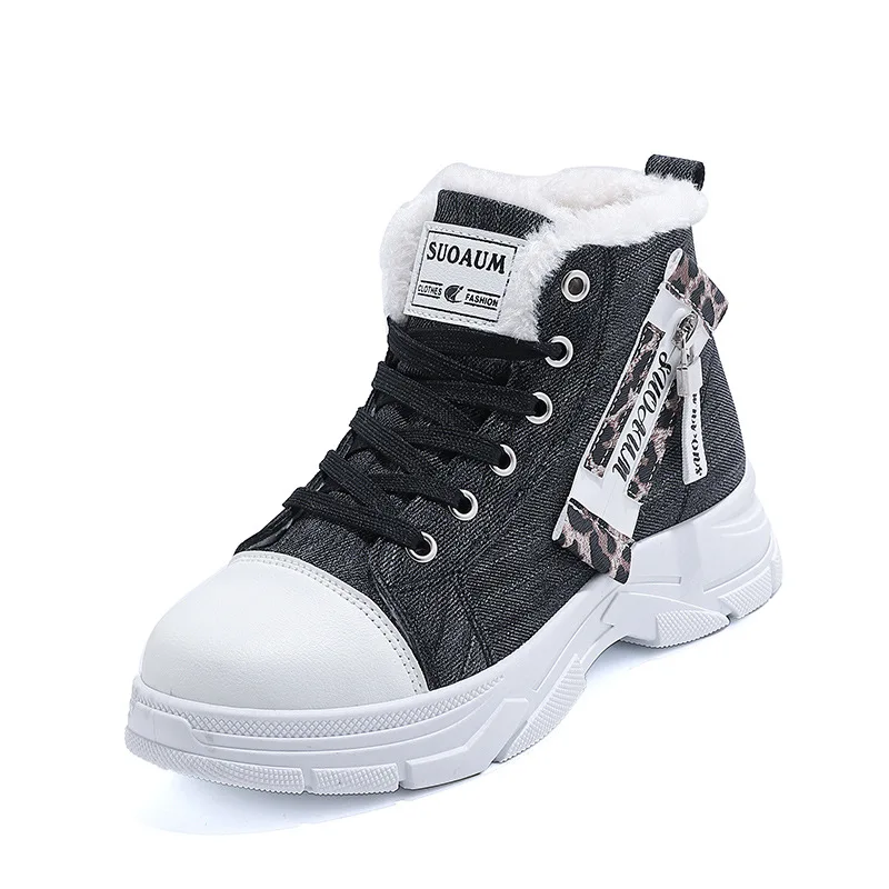 Fleece Canvas High-Top Women's Shoes Winter Thick-Soled Casual Boots Height-Increasing Warm Sports Shoes for Women 2025