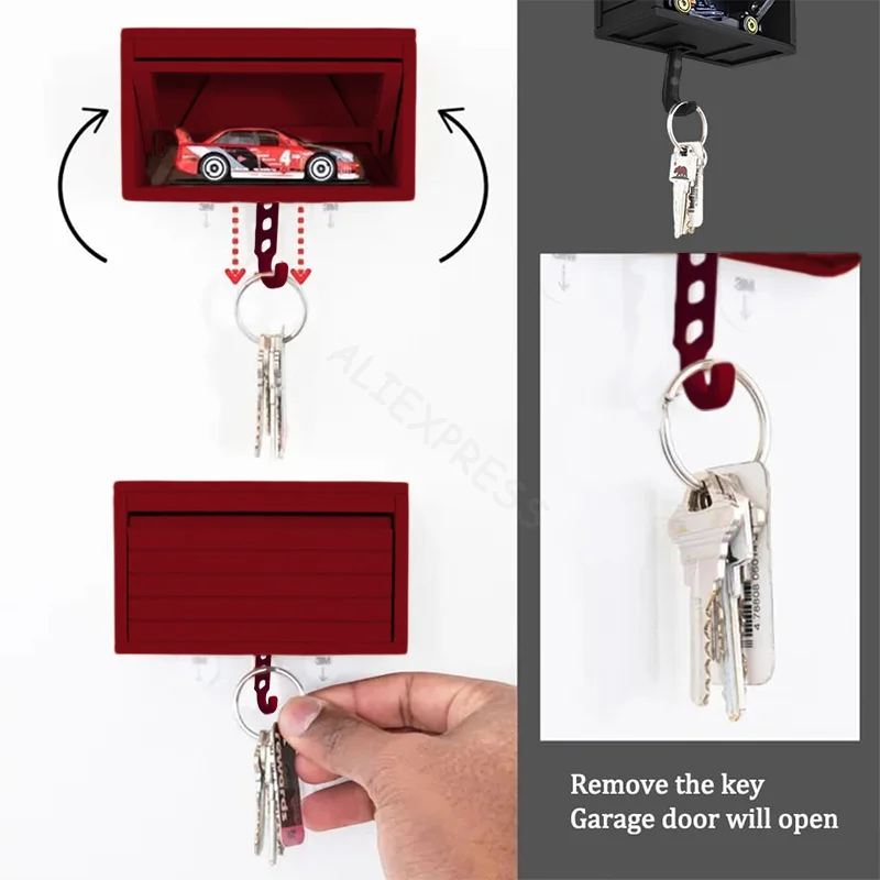 Car Garage Key Holder With Opening Door Wall Hanging Key Holder 3D Printed Key Organizer Self-adhesive(Car Models Not Included)
