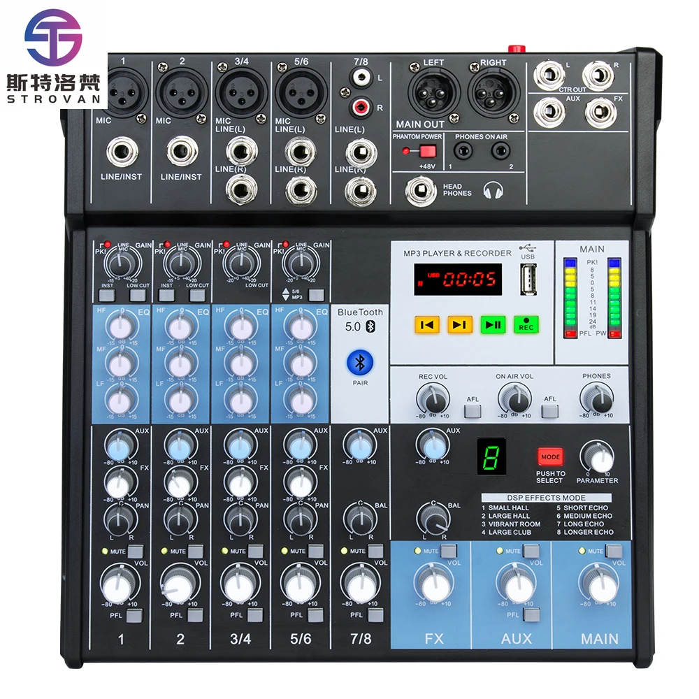 MX8 Professional 8 DSP Effect Mixing Console 8 Channel Digital Audio Mixer Usb Audio Mixer